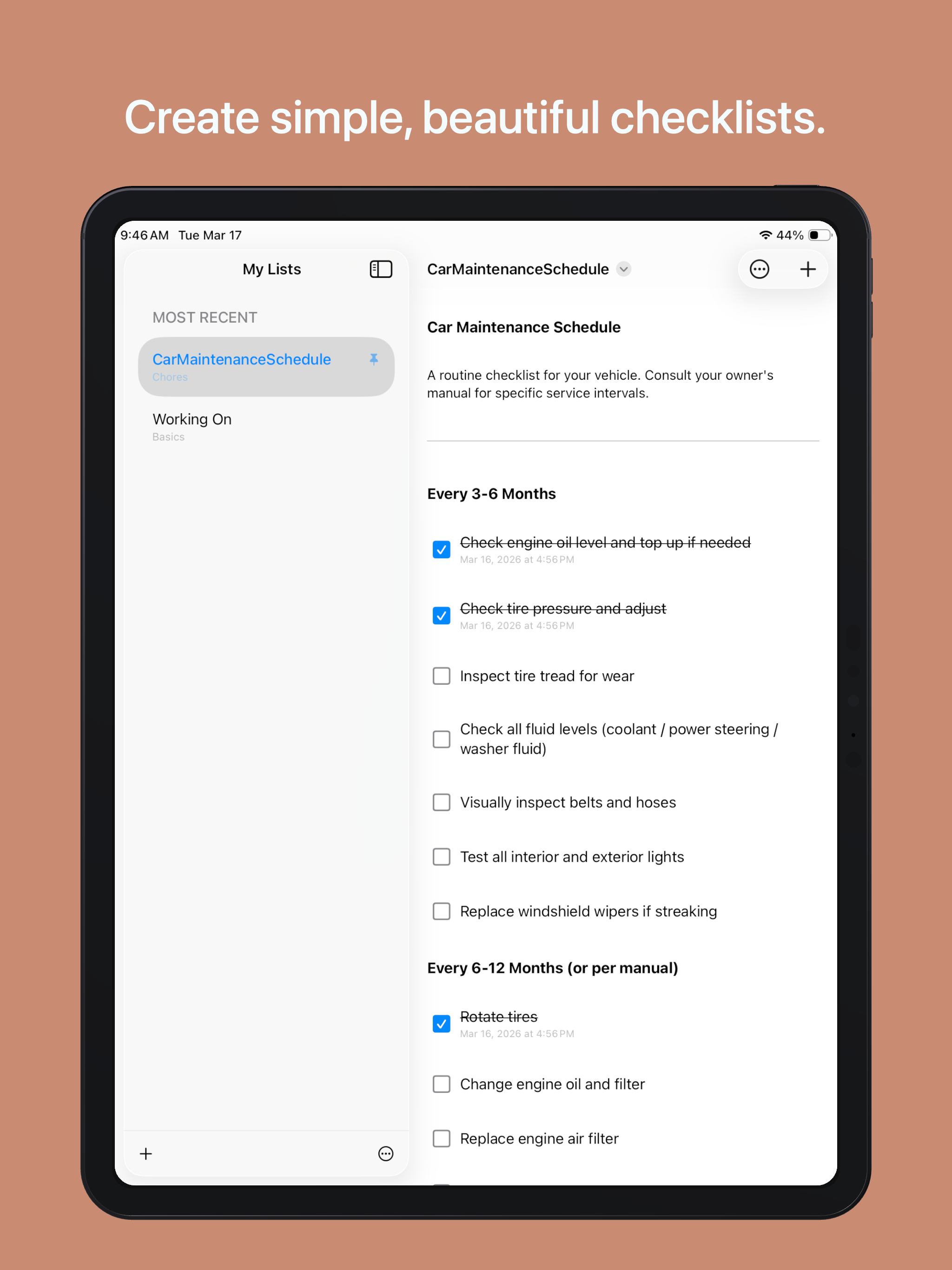 Checklist Archive iPad screenshot 1