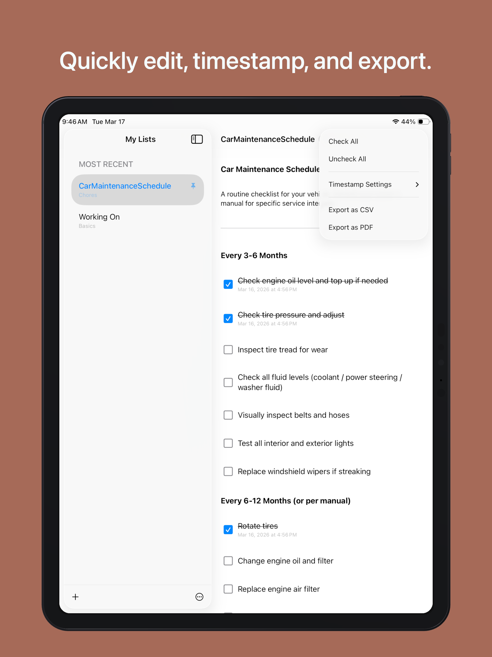 Checklist Archive iPad screenshot 2