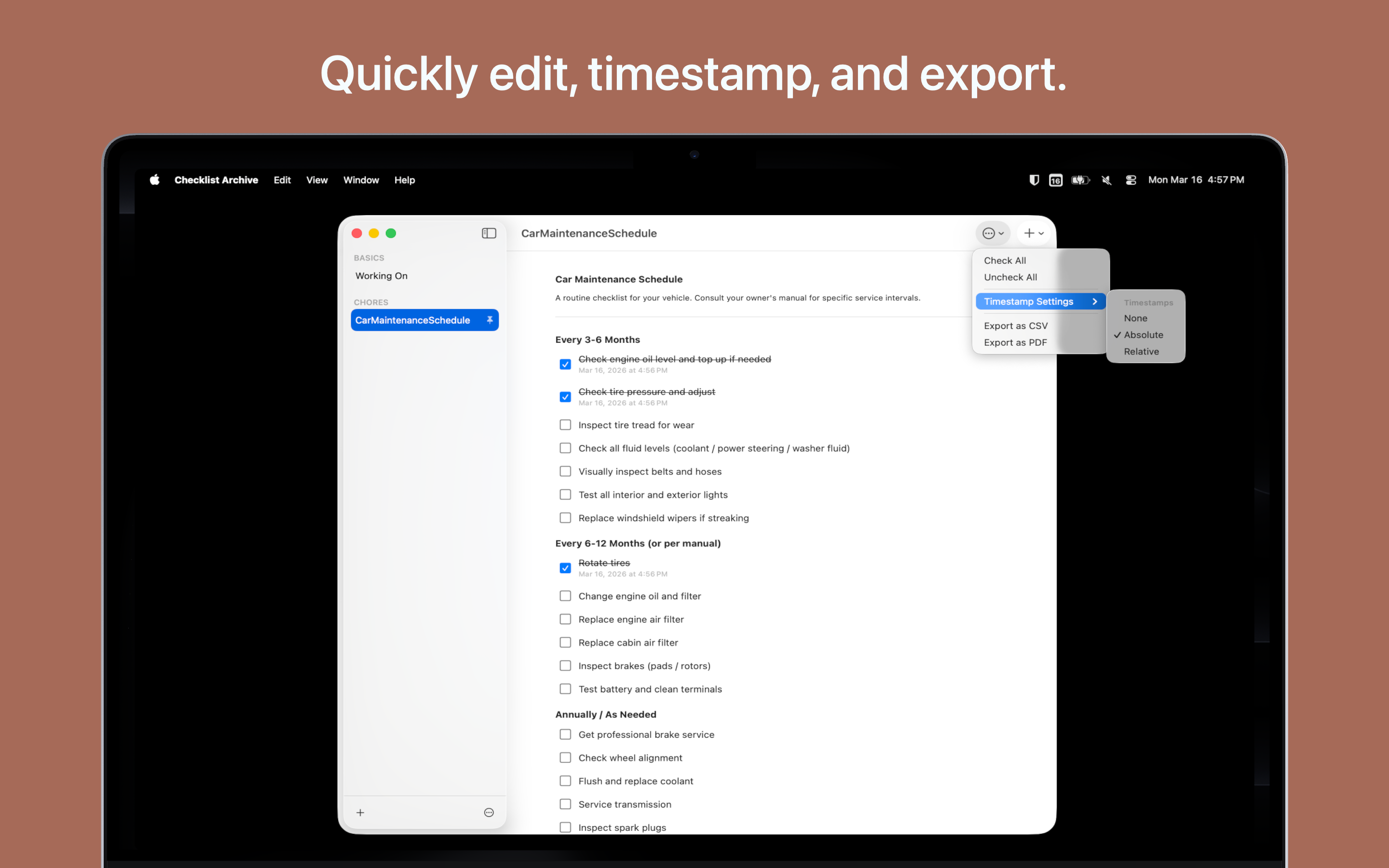 Checklist Archive MacOS screenshot 2