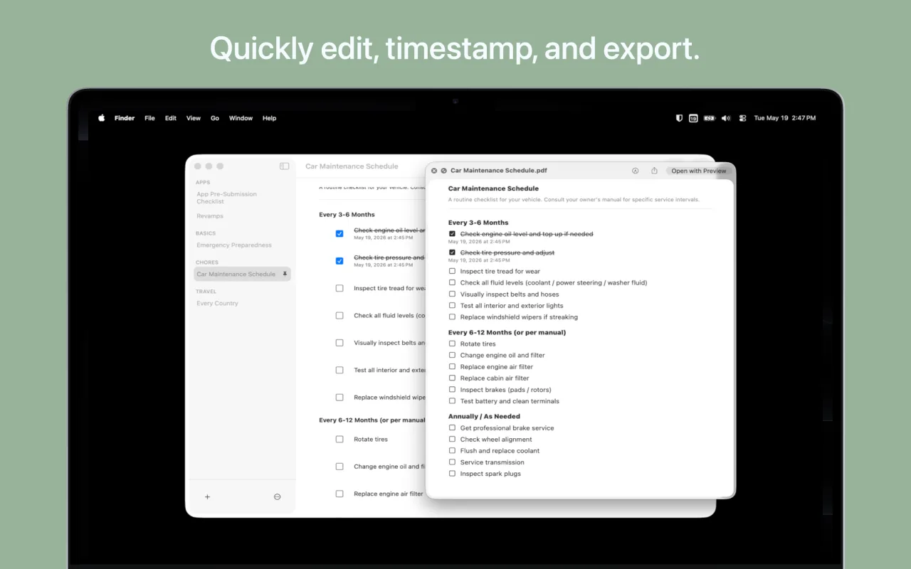 Checklist Archive macOS screenshot 2