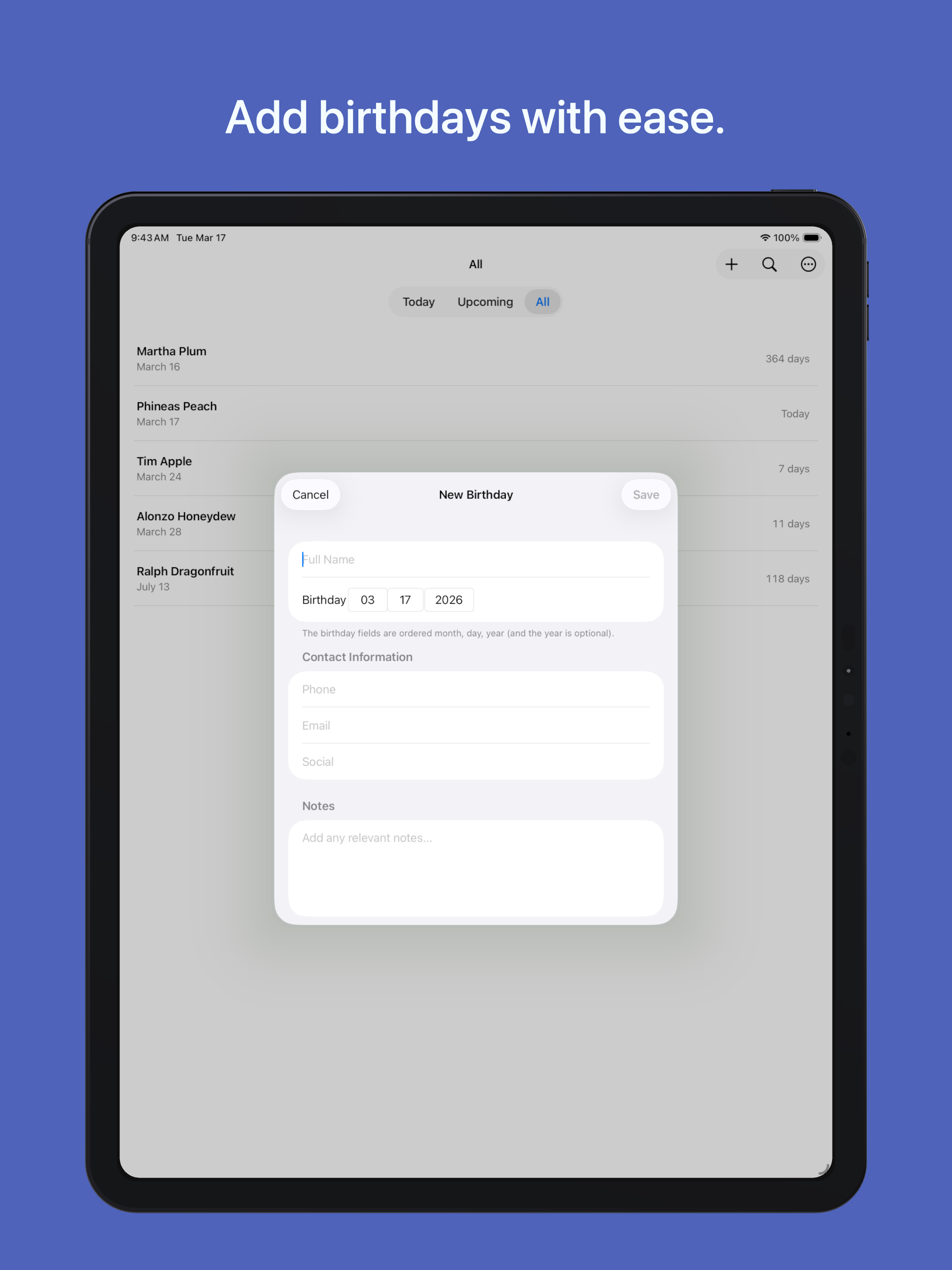 Just Birthdays iPad screenshot 2