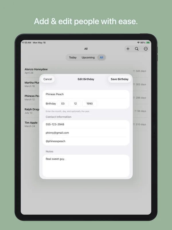 Just Birthdays iPad screenshot 2