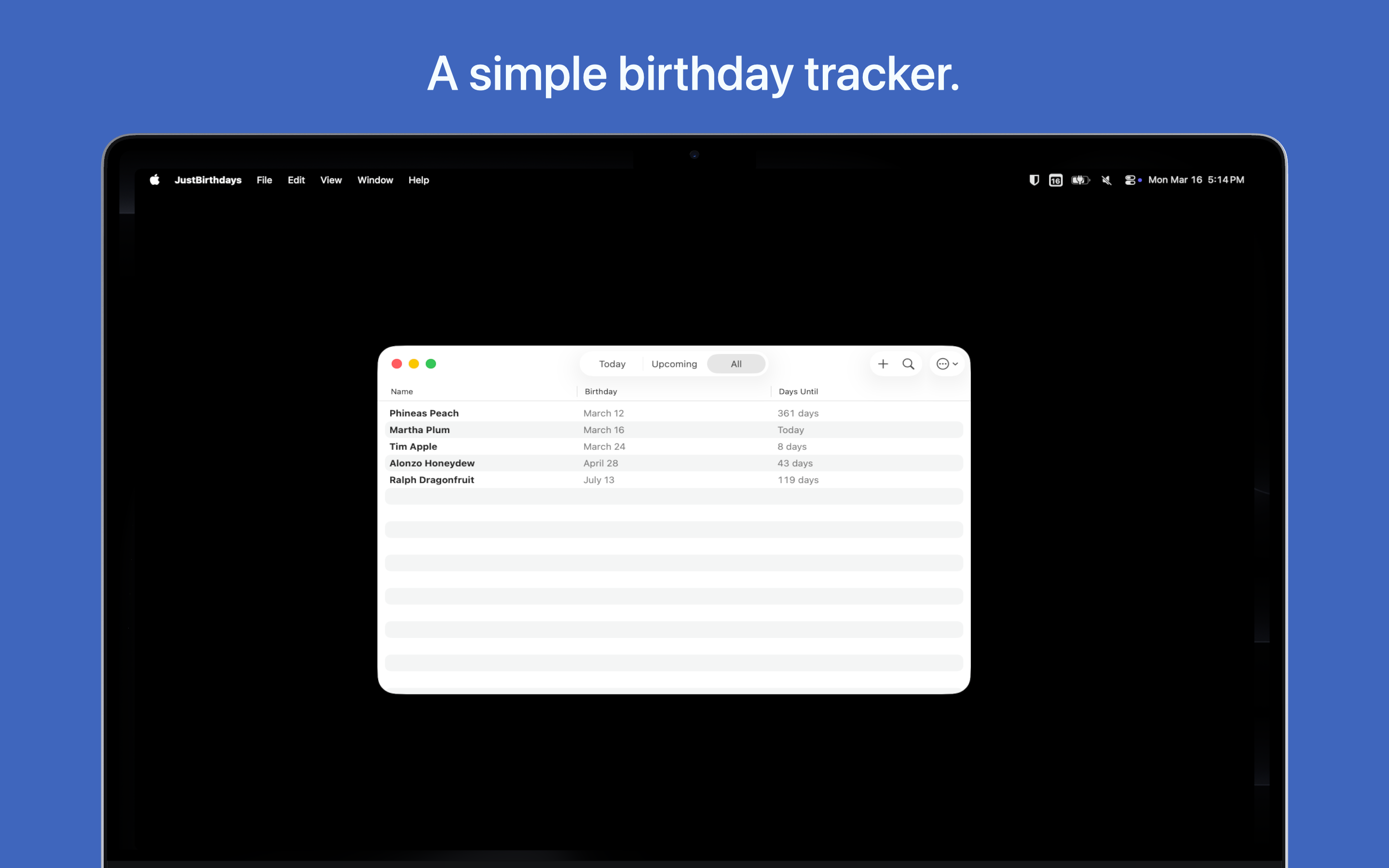 Just Birthdays macOS screenshot 1