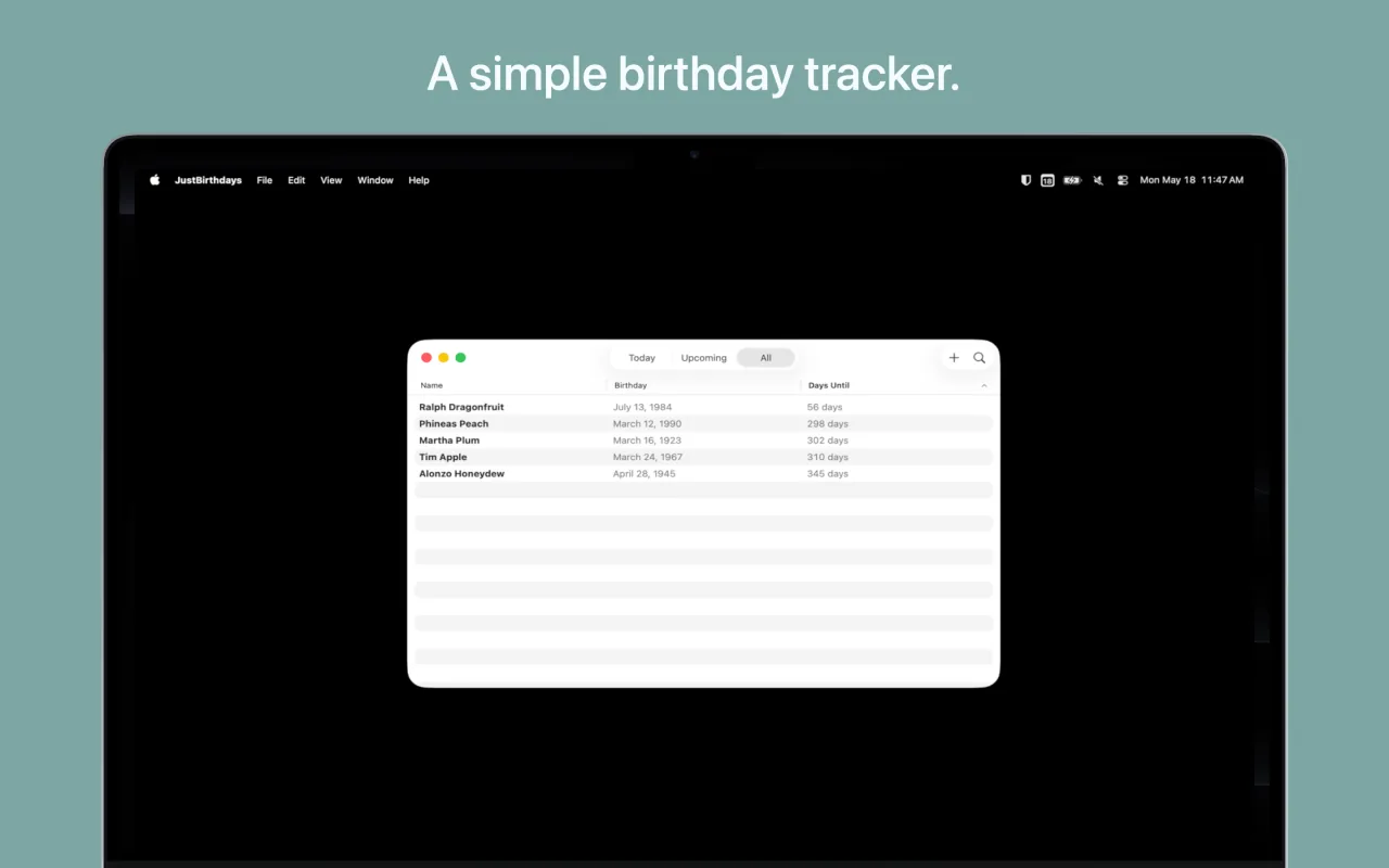 Just Birthdays macOS screenshot 1