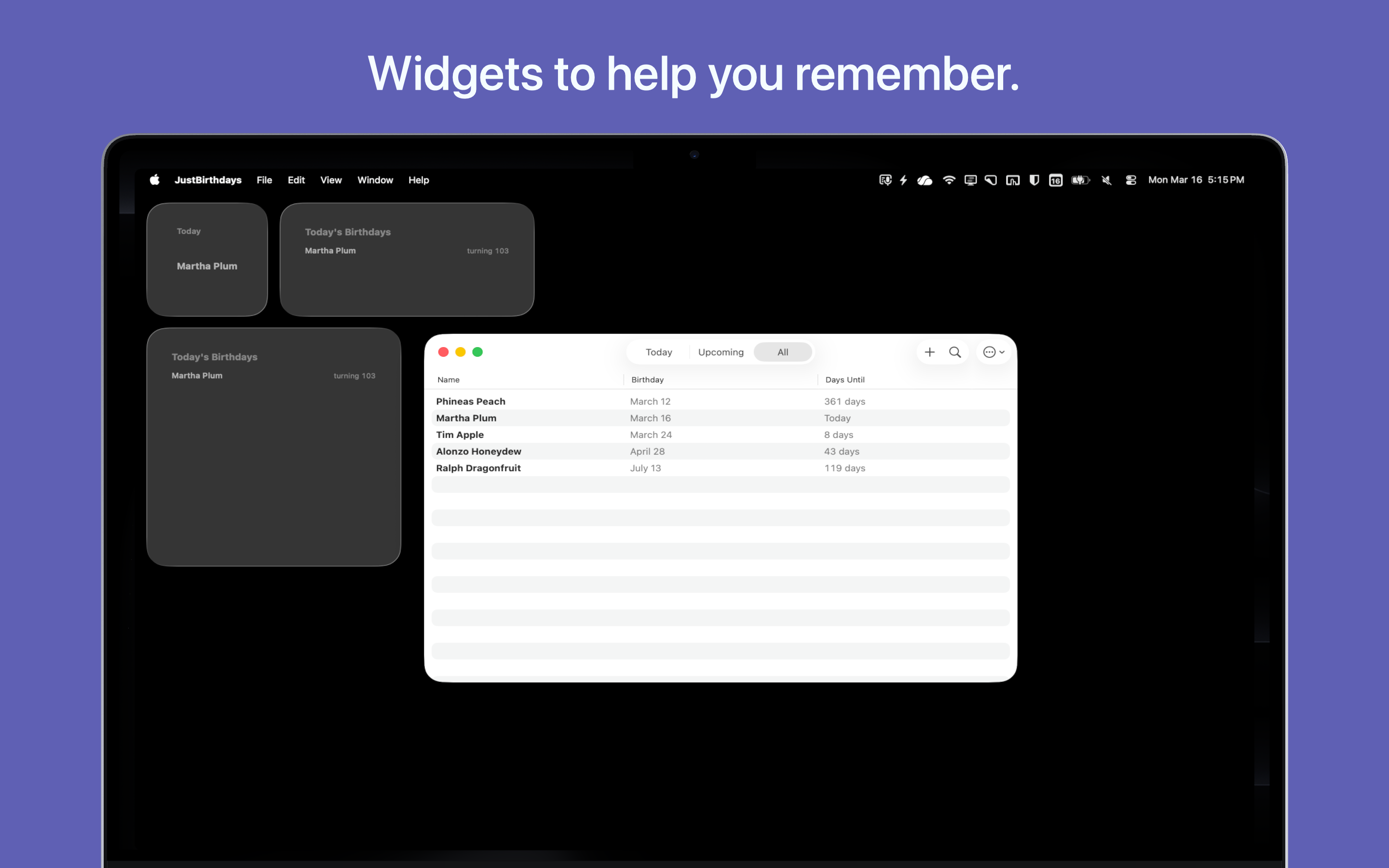 Just Birthdays macOS screenshot 3
