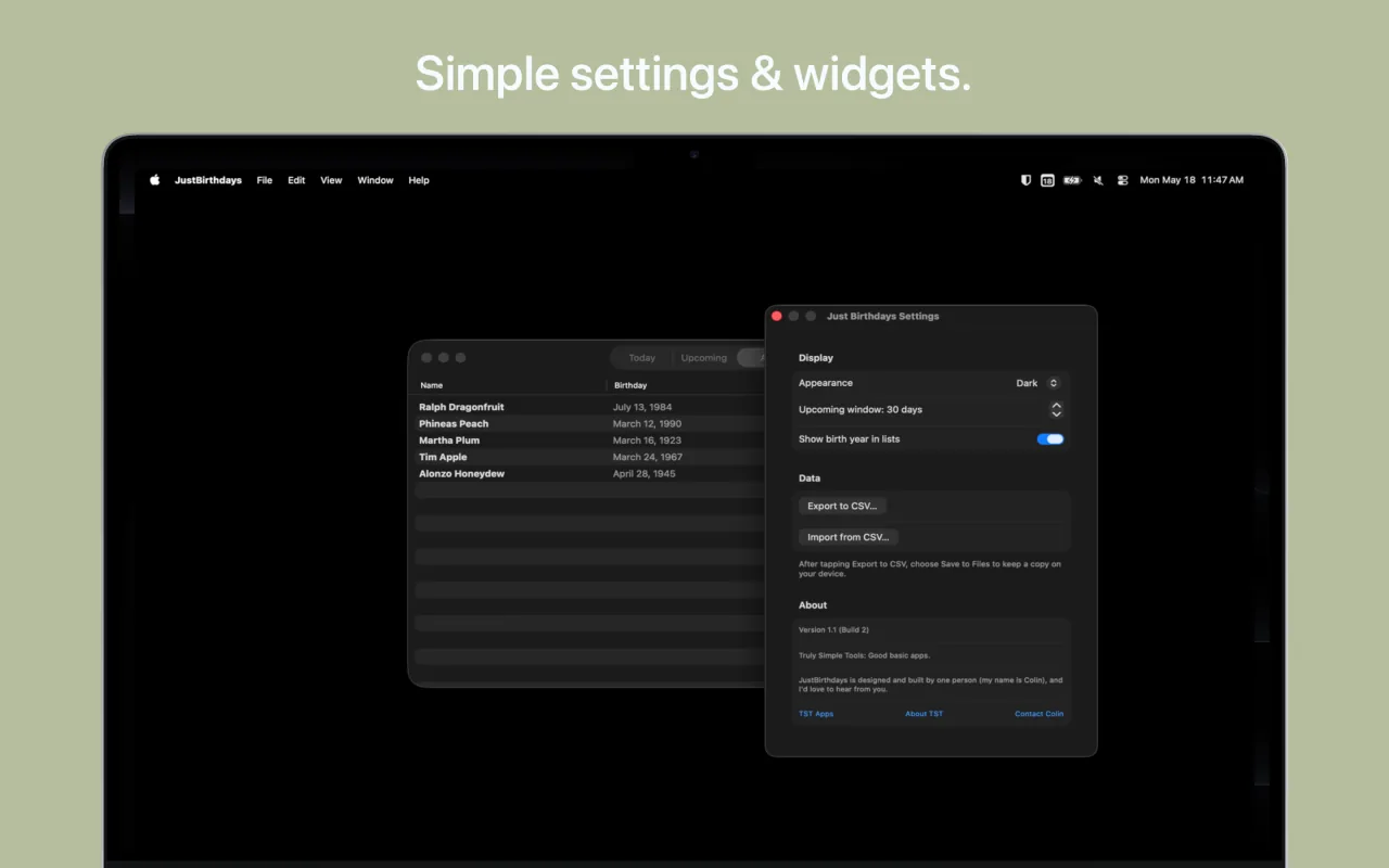 Just Birthdays macOS screenshot 3