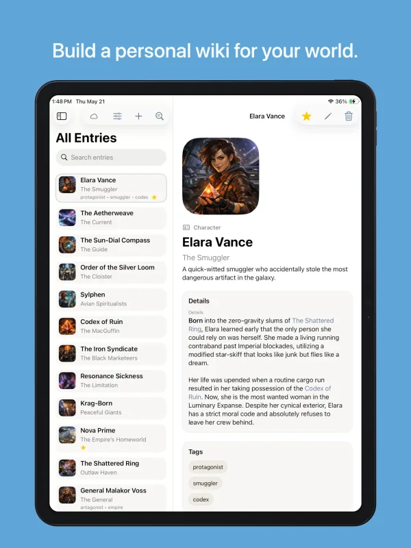 Story Wiki iPad screenshot 1
