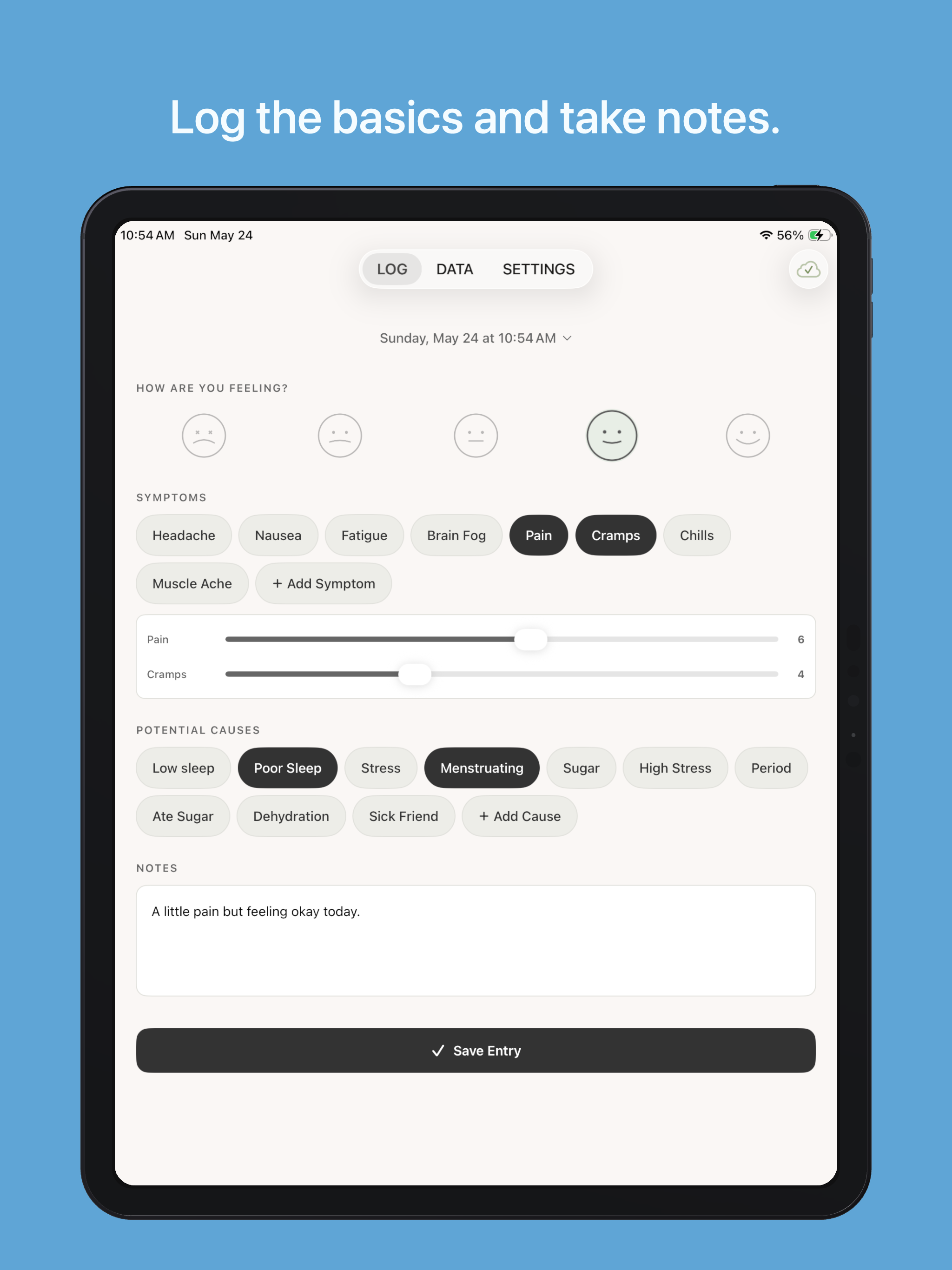 Truly Simple Symptom Log iPad screenshot 1