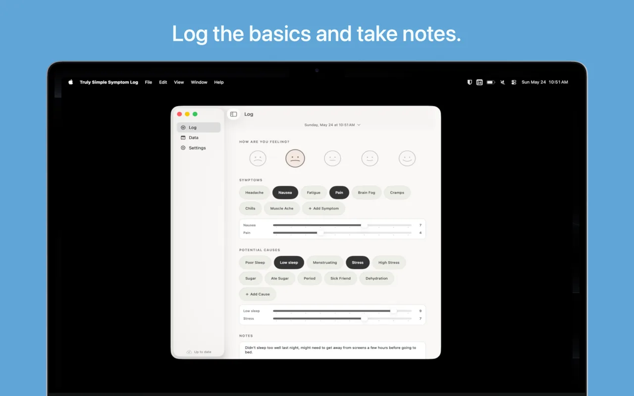 Truly Simple Symptom Log macOS screenshot 1