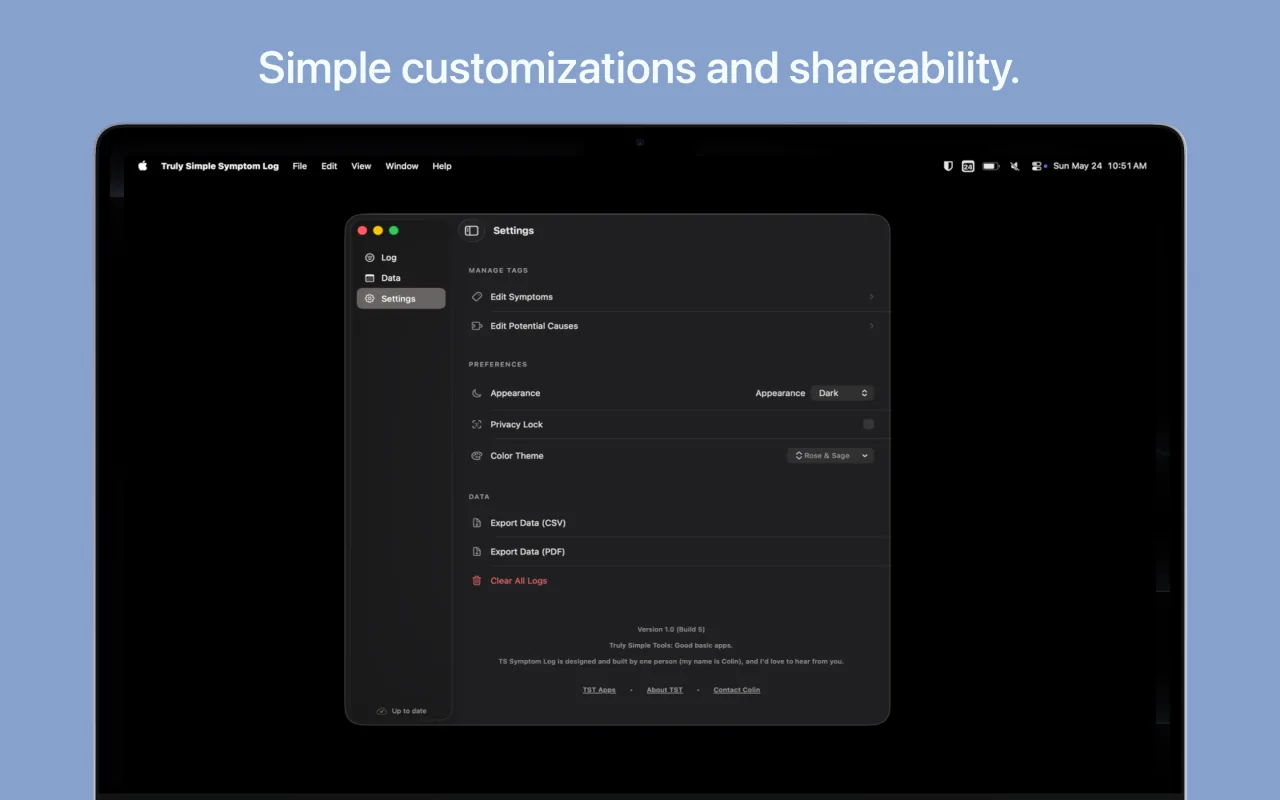 Truly Simple Symptom Log macOS screenshot 3
