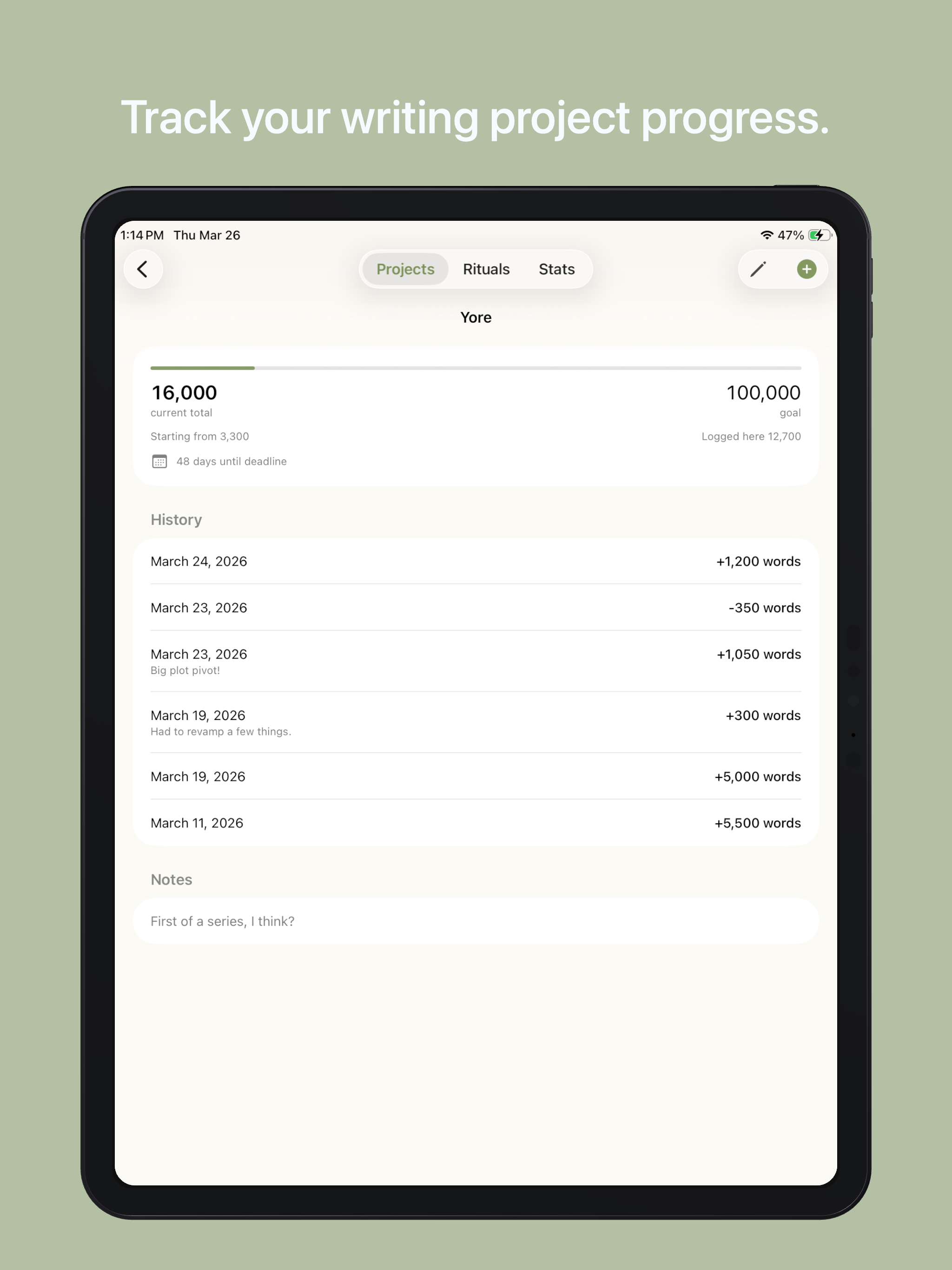 Truly Simple Word Tracker iPad screenshot 1