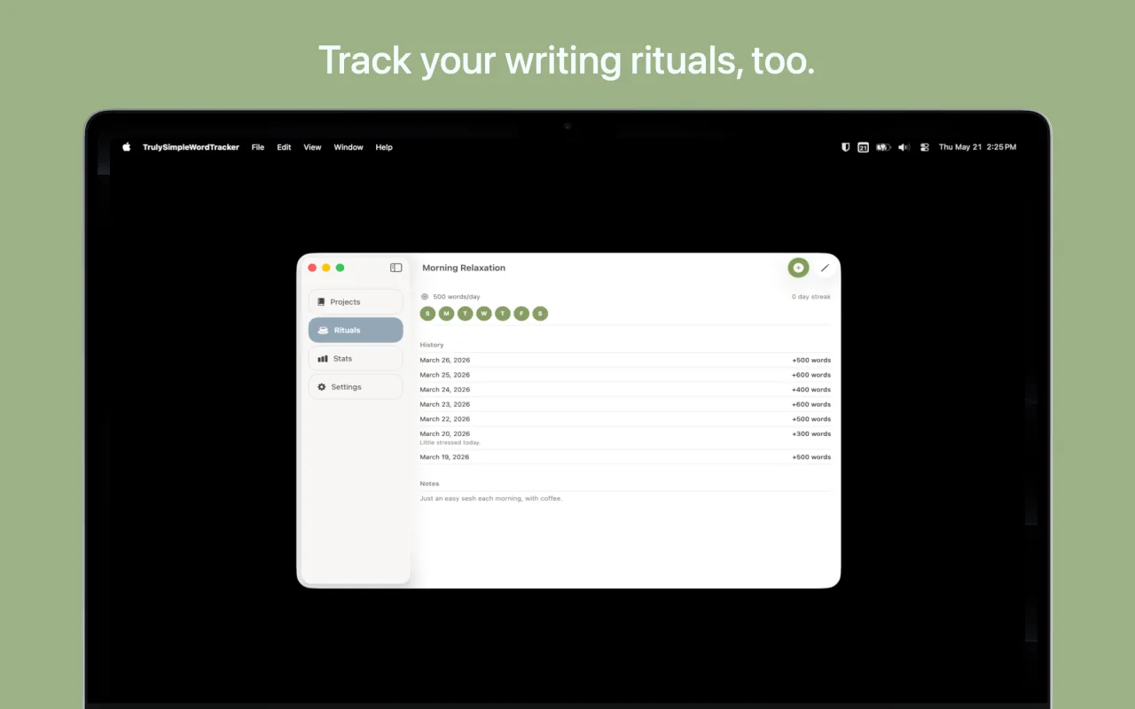 Truly Simple Word Tracker Mac screenshot 2